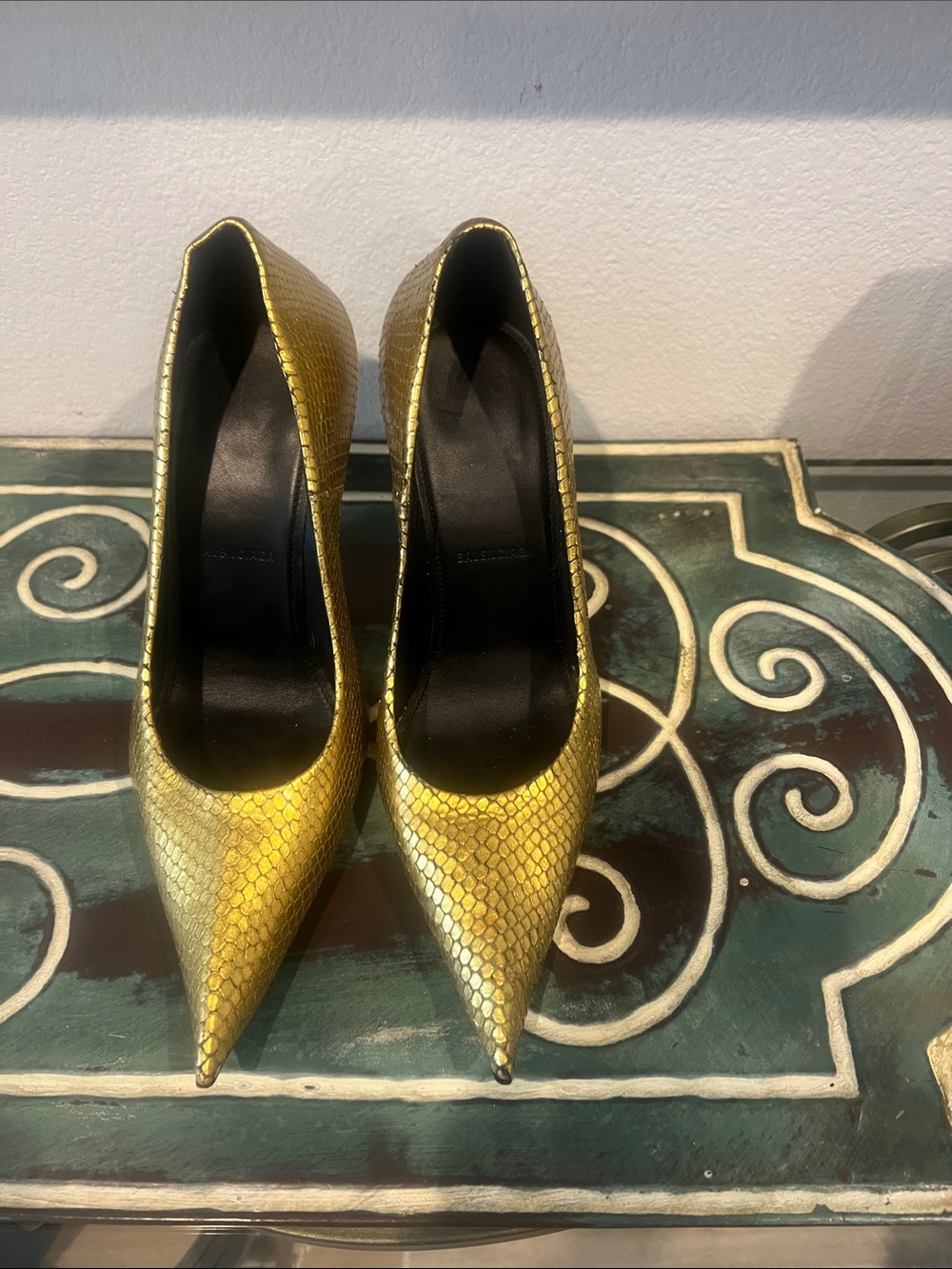 Bottega Veneta Metallic Gold Woven Pointed Toe Slip-Ons